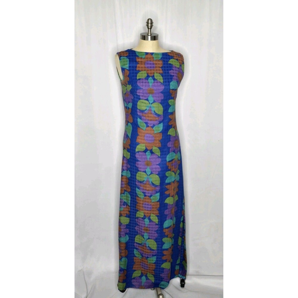 VTG Hawaiian Cotton Floral Maxi Sundress BOHO Hippie Psychedelic 1960's Handmade